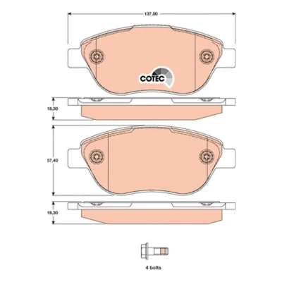 Bilde av TRW COTEC GDB1750 Bremseklosser ikke klargjort for slitasjeindikator med bremsecaliperskruer tilbehør FIAT: 500 Hatchback, C Cabrio