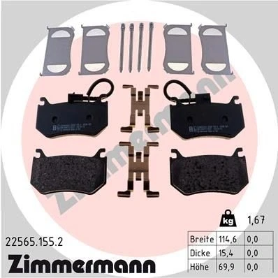 Bilde av ZIMMERMANN 22565.155.2 Bremseklosser inkl. slitasjevarselkontakt Bildet viser leveranseinnholdet ALFA ROMEO: Stelvio, Giulia Sedan