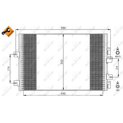 Bilde av NRF EASY FIT 35543 Kondensator med tetningsring 14,3 11 Aluminium 495 RENAULT: Kangoo I