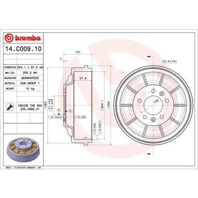 Bilde av BREMBO 14.C009.10 Bremsetrommel 254 CITROËN: Jumpy II Van