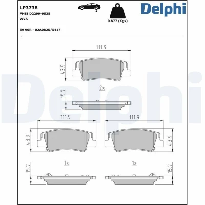 Bilde av DELPHI LP3738 Bremseklosser uten akustisk slitasjevarsel med antihyle blikk tilbehør KIA: SPORTAGE V