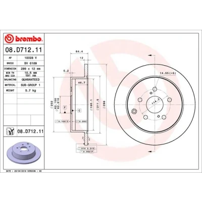 Bilde av BREMBO 08.D712.11 Bremseskiver 298 12 5 fullt ut belagt