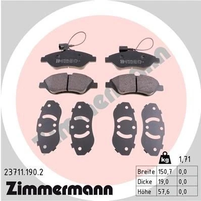 Bilde av ZIMMERMANN 23711.190.2 Bremseklosser inkl. slitasjevarselkontakt Bildet viser leveranseinnholdet FIAT: BRAVO 2, Stilo Hatchback, ALFA ROMEO: MiTo