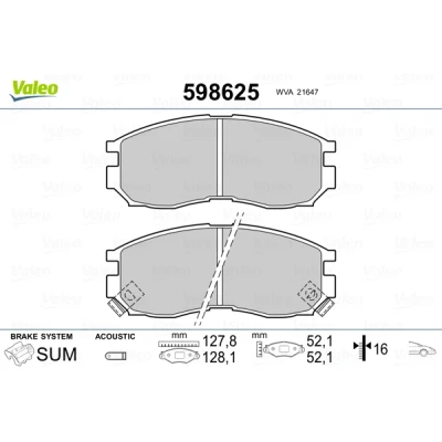 Bilde av VALEO 598625 Bremseklosser framaksel inkl. slitasjevarselkontakt uten antiskrike blikk MITSUBISHI: Galant 6, Lancer Stasjonsvogn, ECLIPSE 1