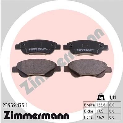 Bilde av ZIMMERMANN 23959.175.1 Bremseklosser Bildet viser leveranseinnholdet CITROËN: C1 I, II, TOYOTA: Aygo, PEUGEOT: 107 Hatchback