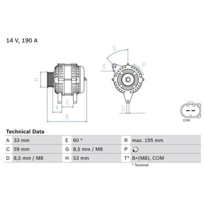 Bilde av BOSCH 0 986 082 140 Dynamo 14V 190A MERCEDES BENZ: C Klasse T modell