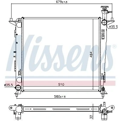 Bilde av NISSENS 666222 Radiator Aluminium 510 484 32 Kjøleribber loddet