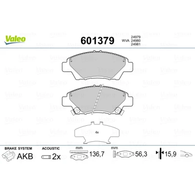Bilde av VALEO 601379 Bremseklosser framaksel inkl. slitasjevarselkontakt uten sikringsskruesett, med antihyle blikk HONDA: Jazz 3, Insight II Hatchback