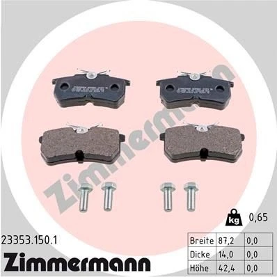 Bilde av ZIMMERMANN 23353.150.1 Bremseklosser med skruer Bildet viser leveranseinnholdet FORD: FIESTA 6, Focus Mk1 Hatchback, Stasjonsvogn
