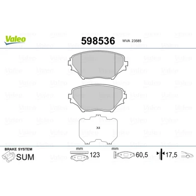 Bilde av VALEO 598536 Bremseklosser framaksel ekskl. slitasjevarselkontakt med antihyle blikk TOYOTA: RAV4 II SUV