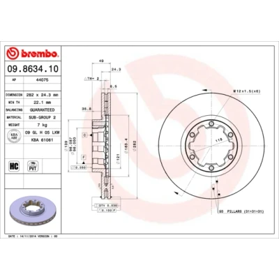 Bilde av BREMBO 09.8634.10 Bremseskiver 282 24,3 6 innvendig ventilert høy karbon NISSAN: ATLEON
