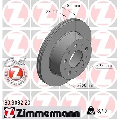 Bilde av ZIMMERMANN COAT Z 180.3032.20 Bremseskiver 300 22 10/5 5 130 utvendig ventilert belagt FIAT: Ducato III Flatvogn lastebil / Chassis