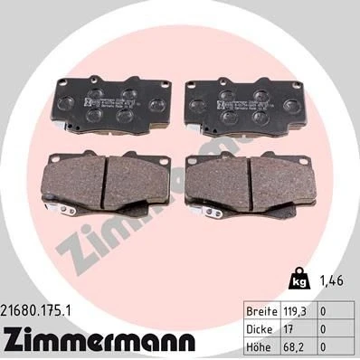 Bilde av ZIMMERMANN 21680.175.1 Bremseklosser med akustisk slitasjevarsel Bildet viser leveranseinnholdet TOYOTA: HILUX 3 Pick up