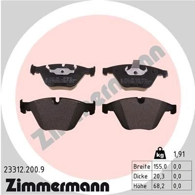 Bilde av ZIMMERMANN 23312.200.9 Bremseklosser klargjort for slitasjeindikator Bildet viser leveranseinnholdet BMW: 5 Sedan, 3 Touring