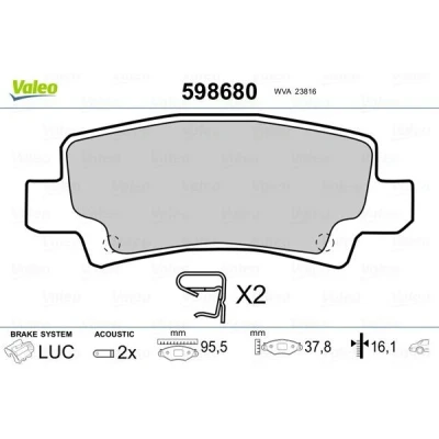 Bilde av VALEO 598680 Bremseklosser bakaksel inkl. slitasjevarselkontakt uten antiskrike blikk TOYOTA: Corolla IX Hatchback, Station Wagon