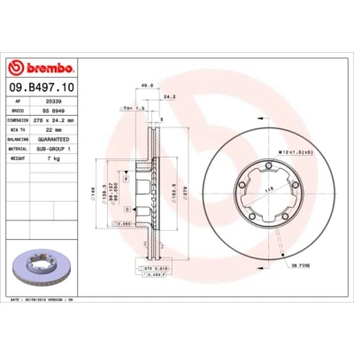 Bilde av BREMBO 09.B497.10 Bremseskiver 278 24,2 5 innvendig ventilert NISSAN: Cabstar E Flatvogn lastebil / Chassis