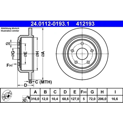 Bilde av ATE 24.0112 0193.1 Bremseskiver 316,0 12,0 5 127,0 fullt ut belagt JEEP: WRANGLER 3