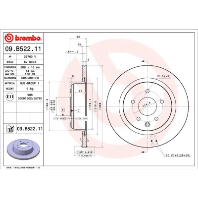 Bilde av BREMBO 09.B522.11 Bremseskiver 308 16 5 innvendig ventilert belagt