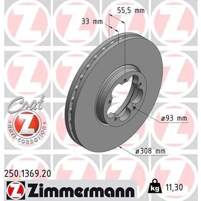 Bilde av ZIMMERMANN COAT Z 250.1369.20 Bremseskiver 308 33 5/5 5 111 innvendig ventilert belagt FORD: Transit Custom V362 Van, V363 Van