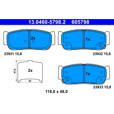 Bilde av ATE 13.0460 5798.2 Bremseklosser med akustisk slitasjevarsel antihyle blikk SSANGYONG: RODIUS I, 2