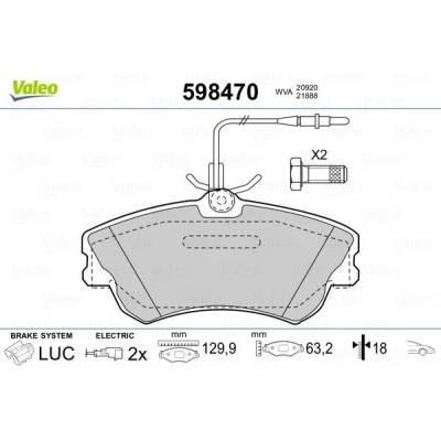 Bilde av VALEO 598470 Bremseklosser framaksel inkl. slitasjevarselkontakt med sikringsskruesett, uten antiskrike blikk RENAULT: ESPACE 3
