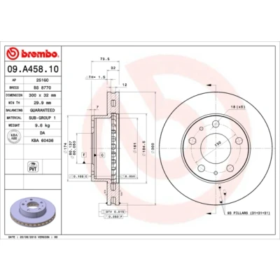 Bilde av BREMBO 09.A458.10 Bremseskiver 300 32 5 innvendig ventilert FIAT: Ducato III Flatvogn lastebil / Chassis, Minibuss, Van