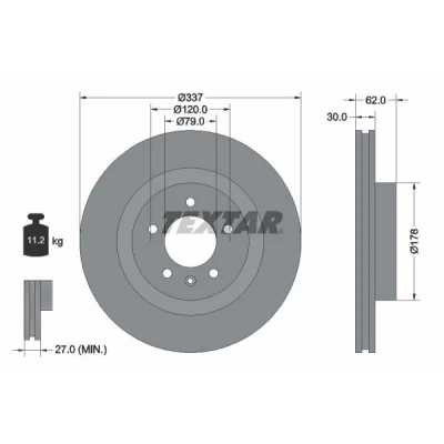 Bilde av TEXTAR Bremseskive LAND ROVER: Discovery 3, Range Rover Sport 337mm 30mm 05/06 120mm innvendig ventilert belagt 92134603 SBD000613,SBD000614,SDB000612