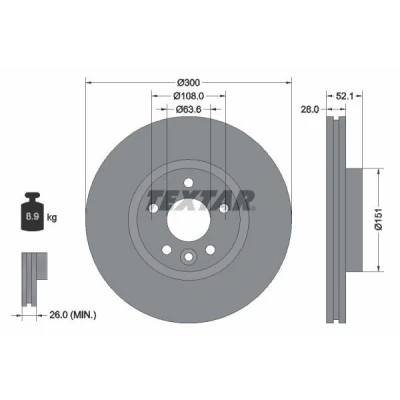 Bilde av TEXTAR PRO+ 92196905 Bremseskiver 300 28 05/06 108 innvendig ventilert belagt høy karbon uten hjulfestebolt, hjulnav FORD: MONDEO 4 Turnier