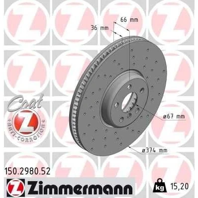Bilde av ZIMMERMANN 150.2980.52 Bremseskiver 374 36 6/5 5 112 innvendig ventilert, hullet belagt høy karbon BMW: 3 Touring, Sedan