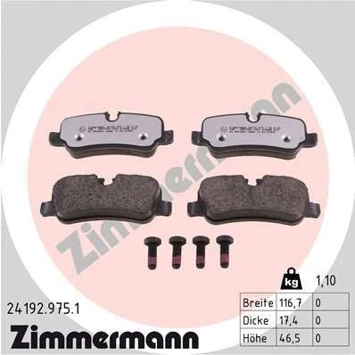 Bilde av ZIMMERMANN 24192.975.1 Bremseklosser klargjort for slitasjeindikator med skruer Bildet viser leveranseinnholdet LAND ROVER: Discovery 4, 3