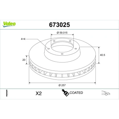 Bilde av VALEO Bremseskive FIAT: Strada Pick up, Tipo Hatchback, Punto II Hatchback framaksel 257mm 20mm 4 hull ventilert 673025 Bremseskiver, Skivebremser