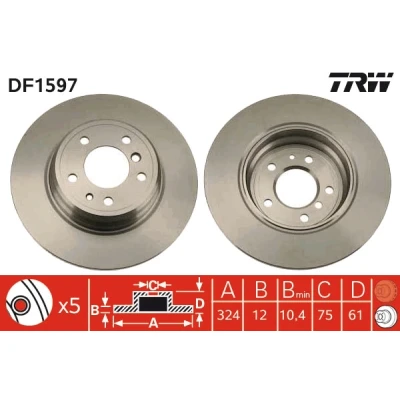 Bilde av TRW DF1597 Bremseskiver 324 12 5 120 fullt ut spraylakkert høy karbon BMW: 7