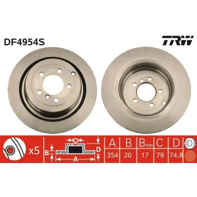 Bilde av TRW DF4954S Bremseskiver 354 20 5 120 ventilert spraylakkert høy karbon LAND ROVER: Range Rover 3