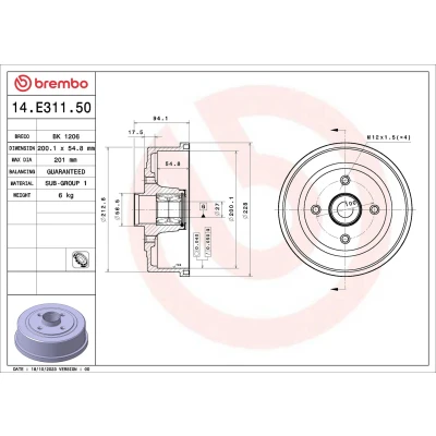 Bilde av BREMBO 14.E311.50 Bremsetrommel med hjullagersett 200,1mm OPEL: Corsa C Hatchback