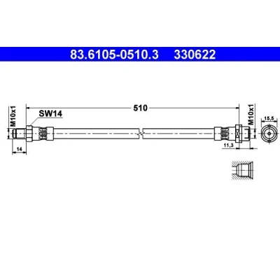 Bilde av ATE 83.6105 0510.3 Bremseslange 510 M10x1 MERCEDES BENZ: Sprinter 4 T Van, 3 Flatvogn lastebil/Chassis