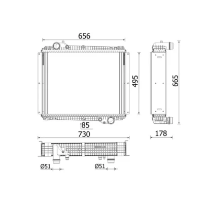 Bilde av MAHLE ORIGINAL CR 2669 000P Radiator Aluminium 495 656 85 med ramme Kjøleribber loddet