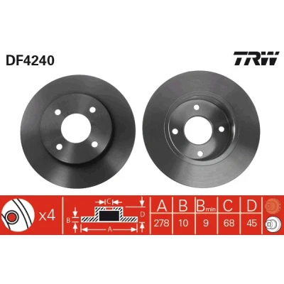 Bilde av TRW DF4240 Bremseskiver 278 10 4 114,3 fullt ut spraylakkert NISSAN: Primera Hatchback