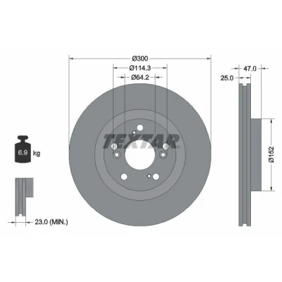 Bilde av TEXTAR 92125000 Bremseskiver 300 25 05/09 114,3 innvendig ventilert uten hjulfestebolt, hjulnav HONDA: CIVIC 7 Hatchback