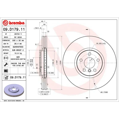 Bilde av BREMBO 09.D179.11 Bremseskiver 335 30 5 innvendig ventilert belagt høy karbon med skruer MINI: Hatchback
