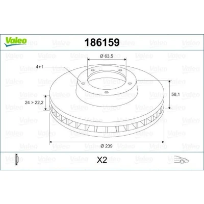 Bilde av VALEO Bremseskive FORD: Sierra Mk2 Sedan framaksel 240mm 24,2mm 4 hull ventilert 186159 Bremseskiver, Skivebremser