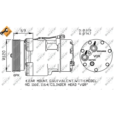 Bilde av NRF EASY FIT 32748 Kompressor SD7V16 12 PAG 46 med kompressorlje, tetningsring VOLKSWAGEN: Sharan I