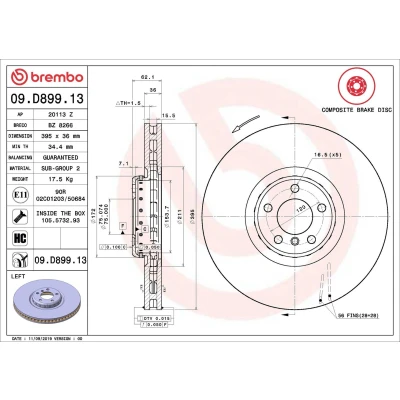 Bilde av BREMBO 09.D899.13 Bremseskiver 395 36 5 innvendig ventilert, todelt bremseskive belagt høy karbon med skruer BMW: X5, X6