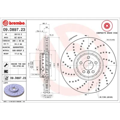 Bilde av BREMBO 09.D897.23 Bremseskiver 395 36 5 perforert / ventilert, todelt bremseskive belagt høy karbon med skruer BMW: Touring, 7, Sedan