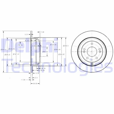 Bilde av DELPHI BG4335 Bremseskiver 302 11 5 fullt ut oljet ubehandlet uten hjullager, ABS sensorring HYUNDAI: SANTA FE 2, Grand Fé, 3