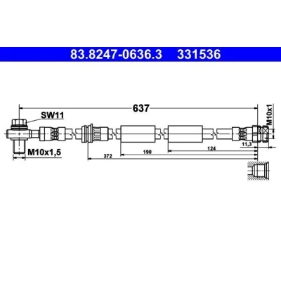 Bilde av ATE 83.8247 0636.3 Bremseslange 637 M10x1 VOLKSWAGEN: Golf 6, 7, AUDI: A3 Sportback, SKODA: Superb III Stasjonsvogn