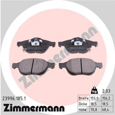 Bilde av ZIMMERMANN 23996.185.1 Bremseklosser med akustisk slitasjevarsel Bildet viser leveranseinnholdet TOYOTA: Avensis I Sedan, Stasjonsvogn