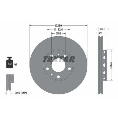 Bilde av TEXTAR 92152203 Bremseskiver 280 22 05/07 112 utvendig ventilert belagt uten hjulfestebolt, hjulnav AUDI: A8 D3