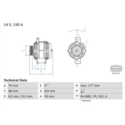 Bilde av BOSCH 0 986 082 590 Dynamo 14V 150A VOLVO: V50, C30, S40 II, FORD: Focus 2