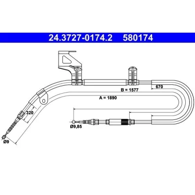 Bilde av ATE 24.3727 0174.2 Bremsekabel 1890 VOLKSWAGEN: Passat B5 GP Sedan, Stasjonsvogn