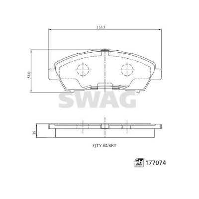 Bilde av SWAG 33 10 7496 Bremseklosser framaksel, bakaksel med akustisk slitasjevarsel